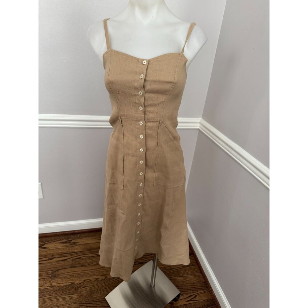 A.L.C. Linen Blend Button Front Midi Dress Beige … - image 4